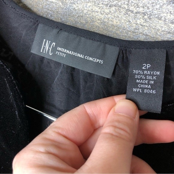 INC International Concepts SP silk blend black paisley boho top - Picture 3 of 3